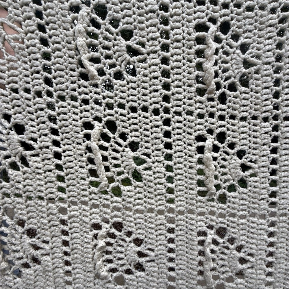 Handmade Filet Crochet Floral Afghan 61x93.75 Ivory Cream Bedspread Coverlet